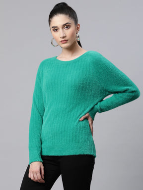 Women Green  Woolen  Pile Knit