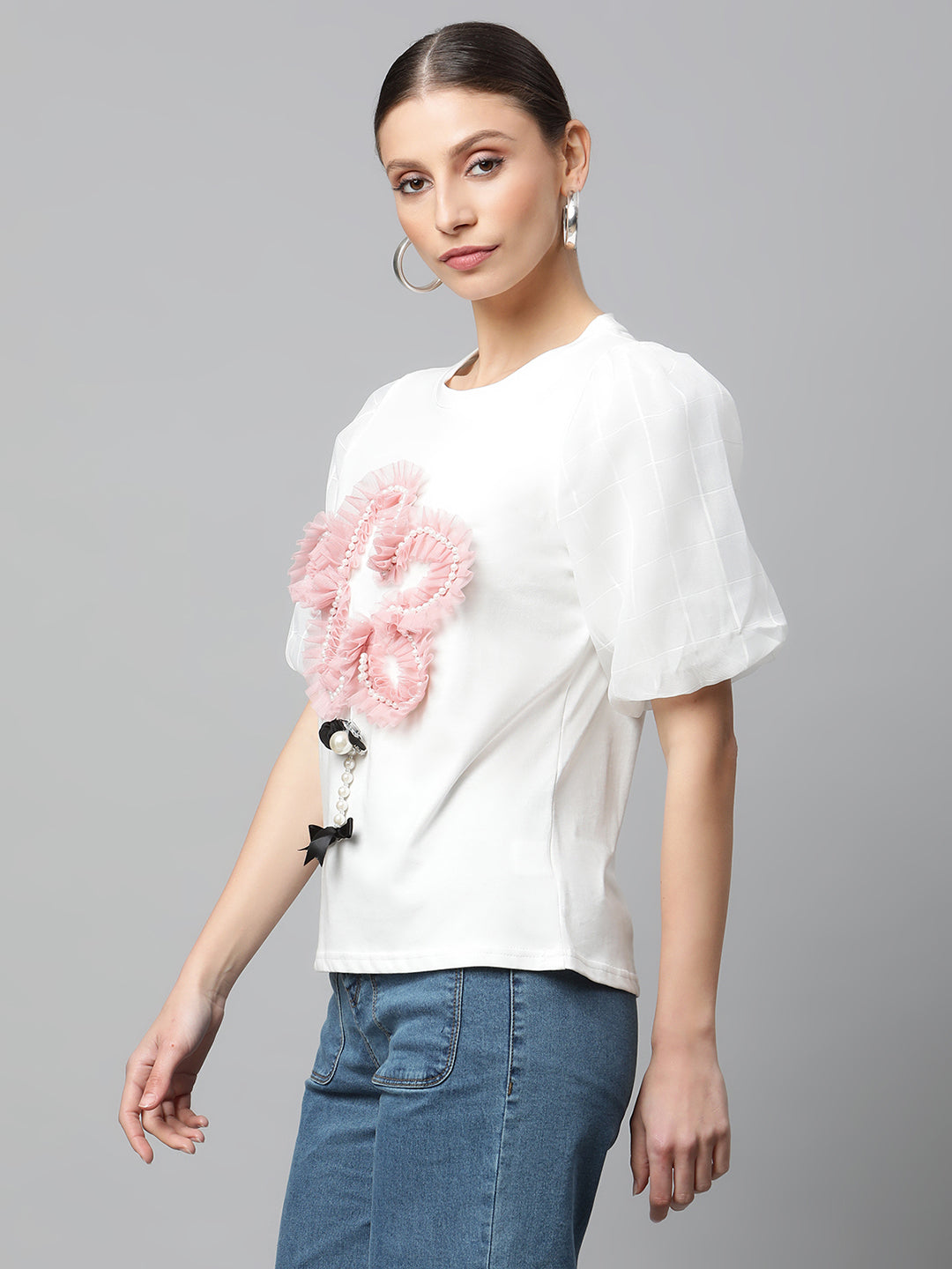 Women Regular Fit Color Hosiery Applique T-Shirt - Global Republic