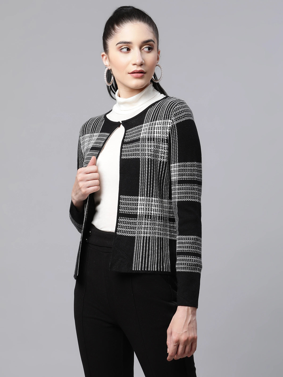 Buy Best Women Checkered Black Polyester