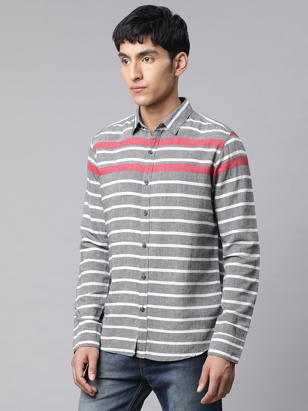 Men Striped printed Grey Horizontal Shirt