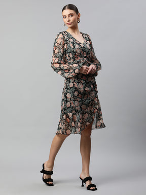 women black and multi color floral dress