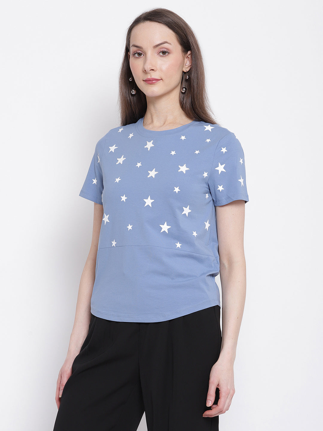 Women Stars Printed Blue Top