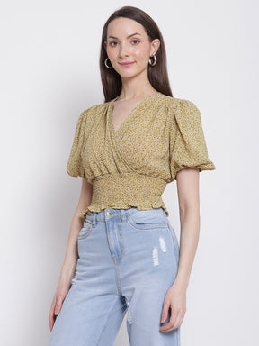 Women Mustard Colour Floral Print Crop Top