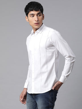 Men White Casual Full Sleeve Plain Shirt