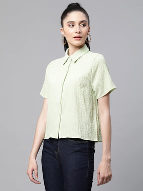 women printed green poly cotton regular fit casual shirt
