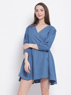 women light blue denim solid denim dress