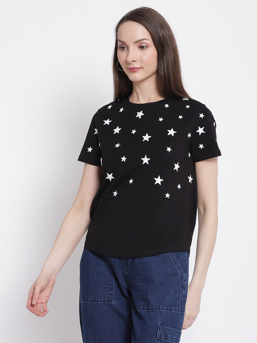 Women Stars Printed Black Top