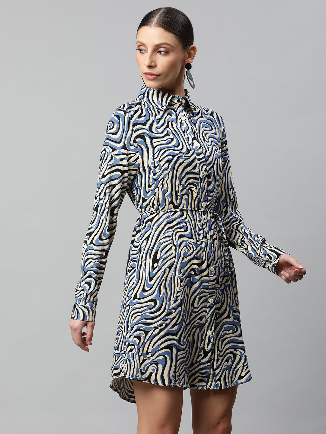 Women Blue Straight Fit Multi-Color Zebra Printed Tunic