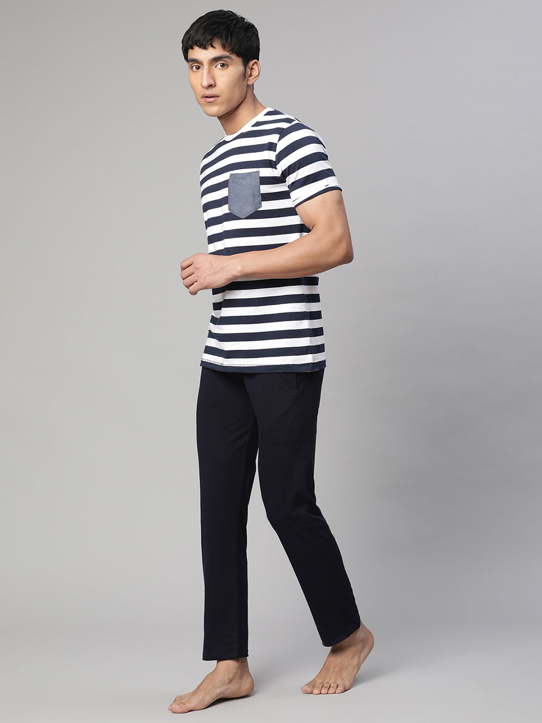 Men Navy Blue Striped Napset - Global Republic