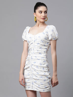 women ruched white polyester bodycon casual dress