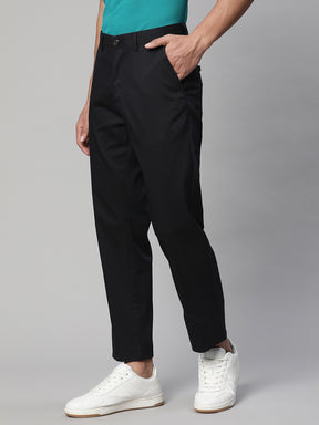 Men Navy Blue Semi Formal Trouser