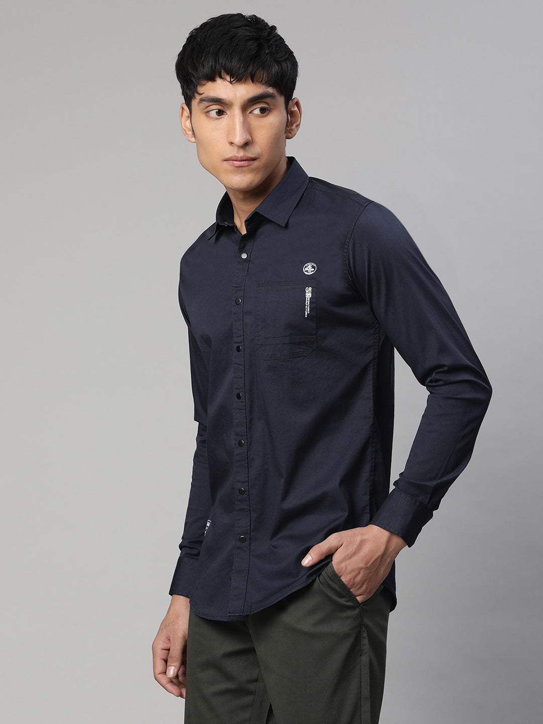 Men Navy Blue Semi Formal Shirt