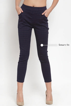 navy blue checked stretchable jeggings
