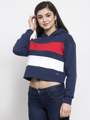 Women Navy Blue Hosiery Crop Length Sweatshirt