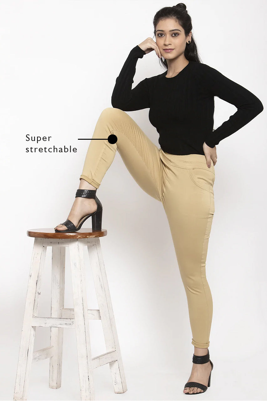 Women Rich Gold Mid-Rise Stretchable Casual Jegging