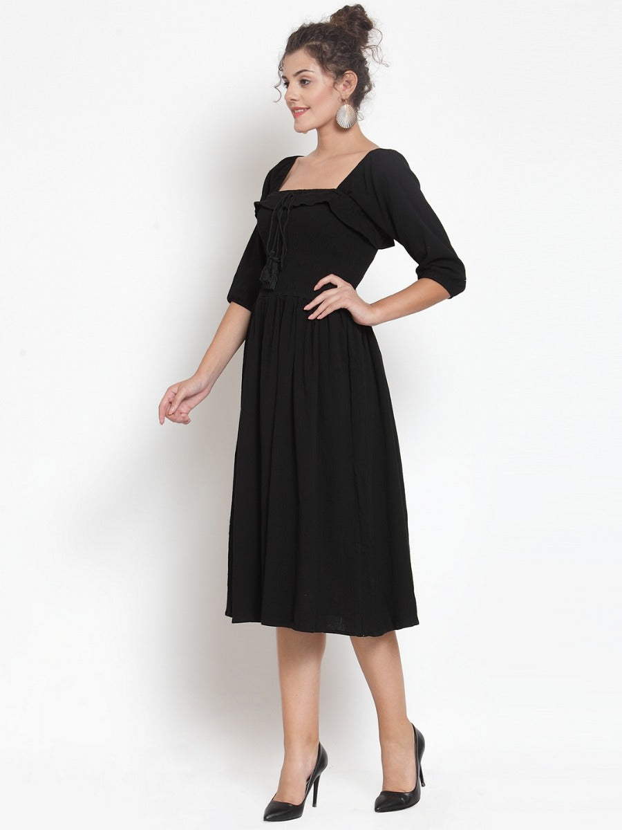 Women Black Square Neck Dress