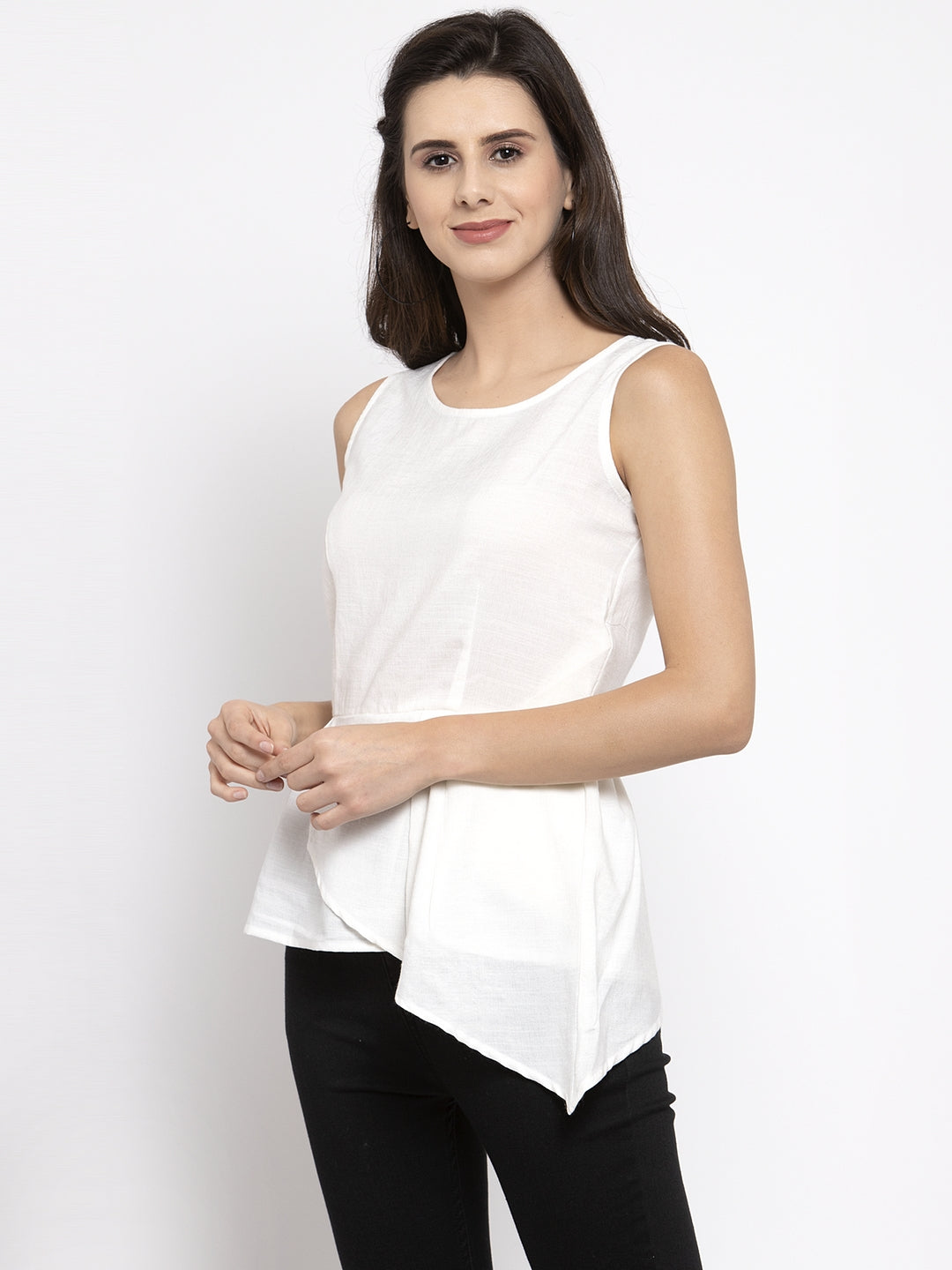 Women White A-Line Fit Drop Waist Top
