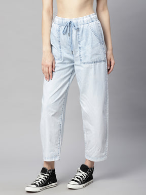 Women Blue Denim Plain Lower