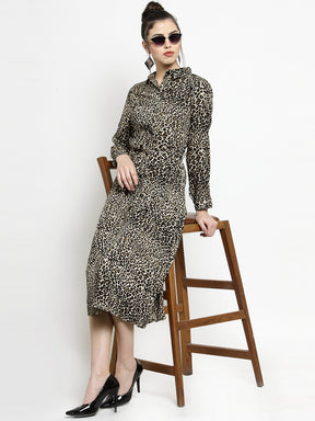 Women Cheetah Printed Shirt Collar Dress
