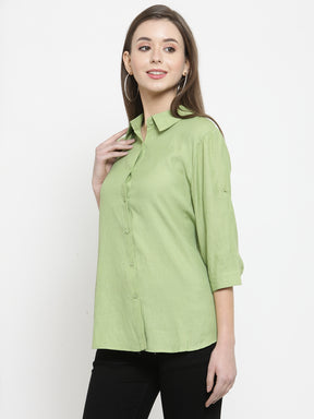 Women Plain Lime And White Combo Of 2 Collar Shirt