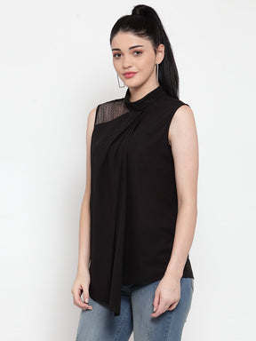 Women Turtle Neck Asymmetric Hem Top