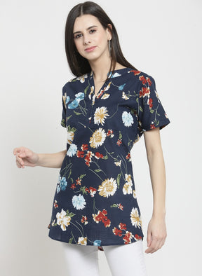 Women Printed Navy Blue Round Neck Top
