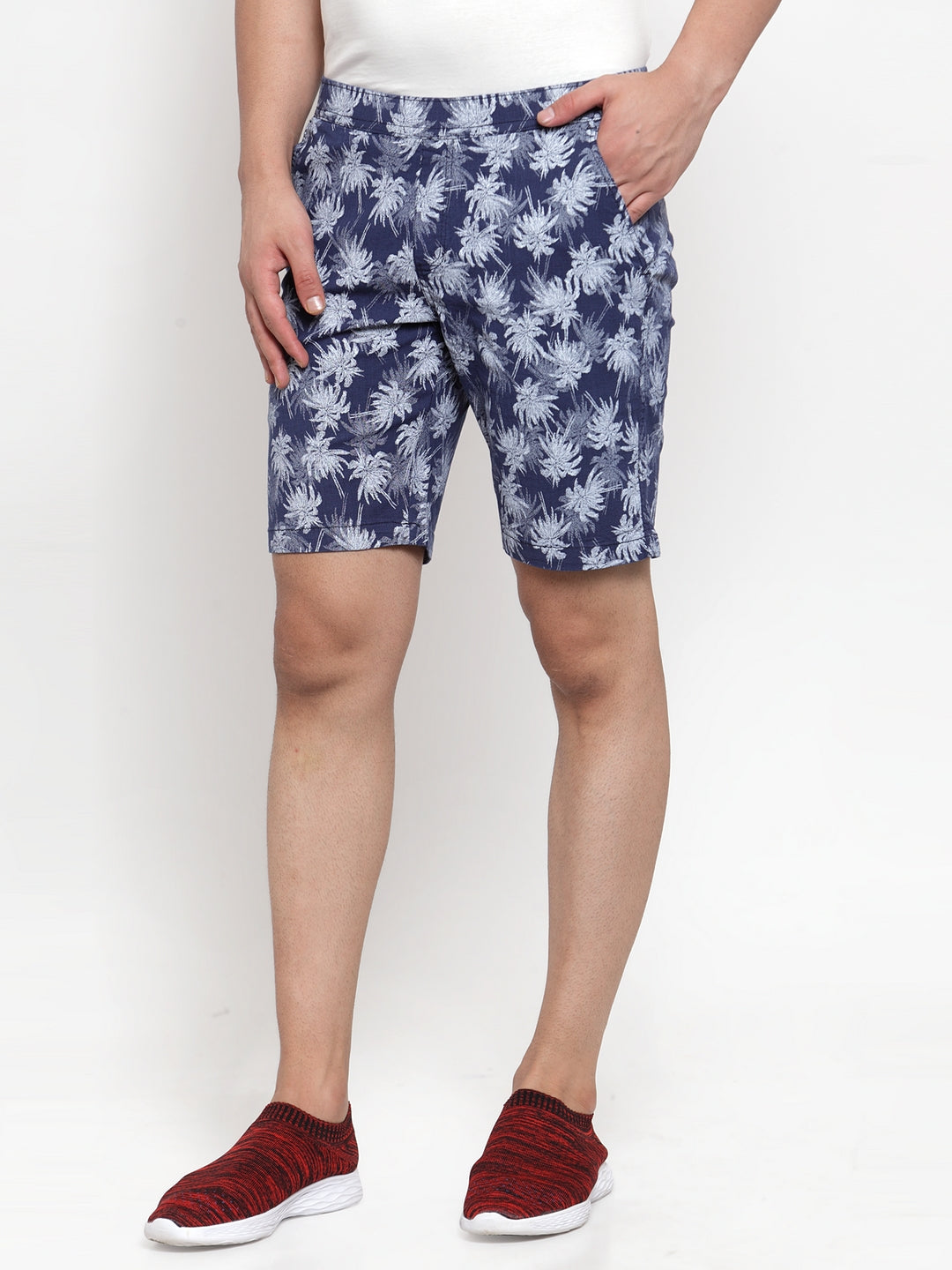 Mens Printed Navy Blue And Plain Sky Blue Combo Of 2 Shorts