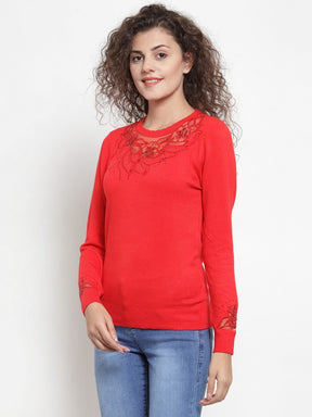 A New Red Round Neck Pullover
