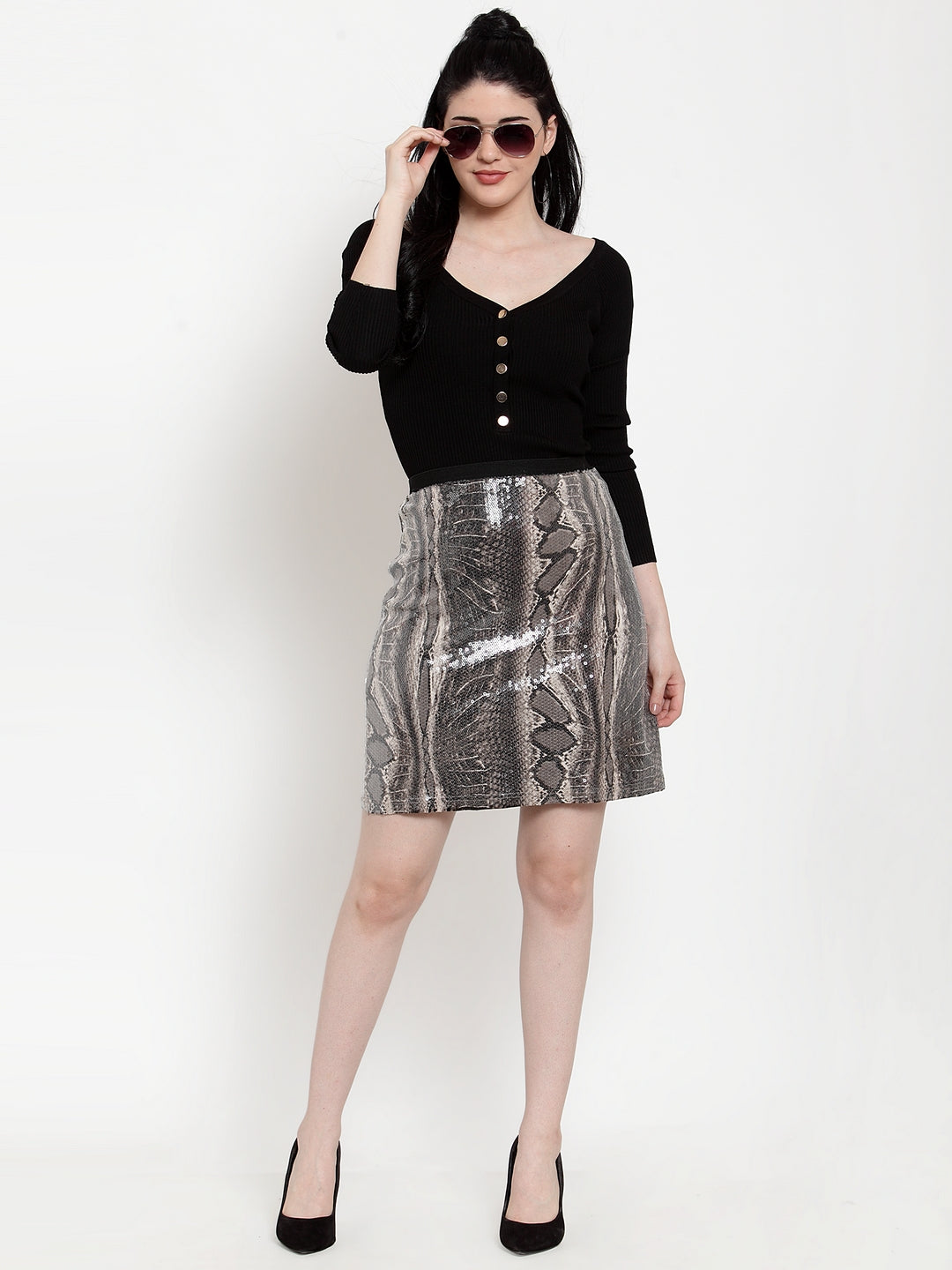 Women Grey Printed Skirt