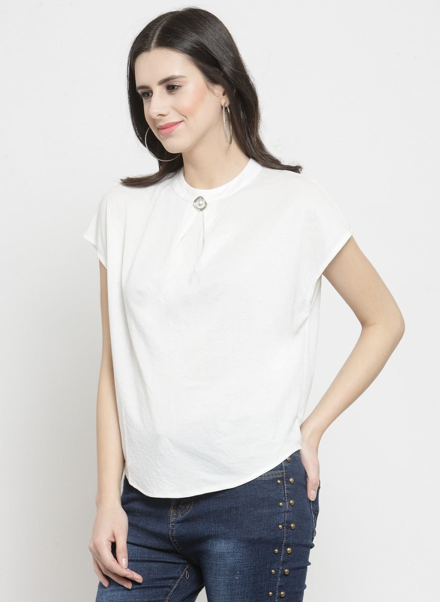 Women Solid White Round Neck T-Shirt
