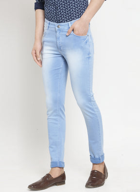 Men'S Light Blue Washed Denim Regular Fit Jeans