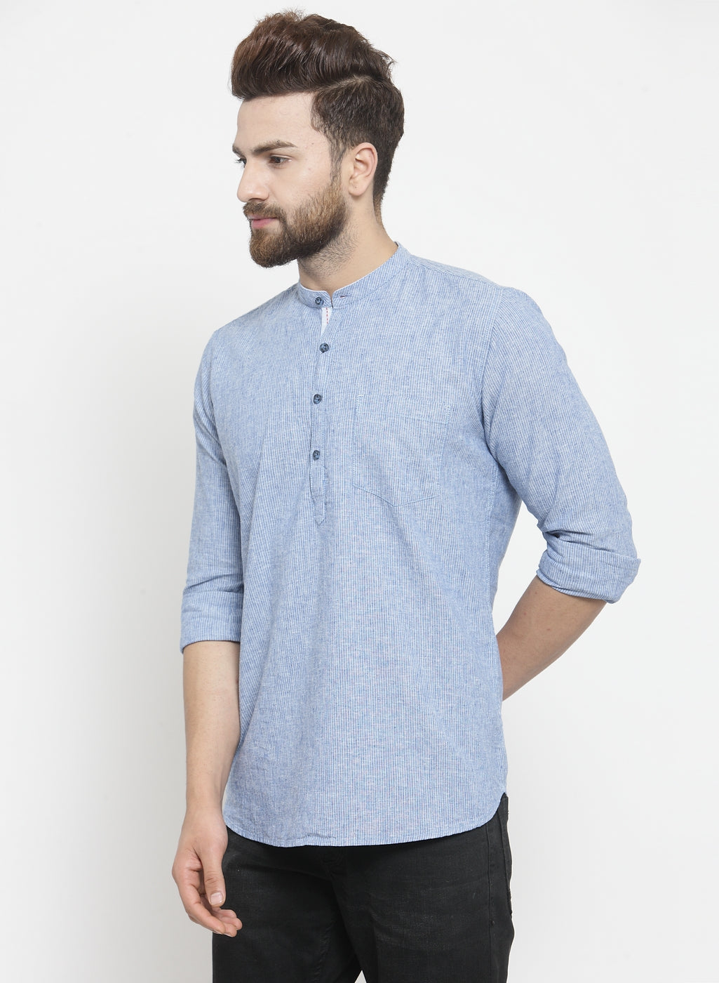 Men'S Light Blue Kurta Style Shirt