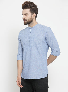 Men'S Light Blue Kurta Style Shirt