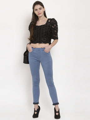 Ladies black lace net top