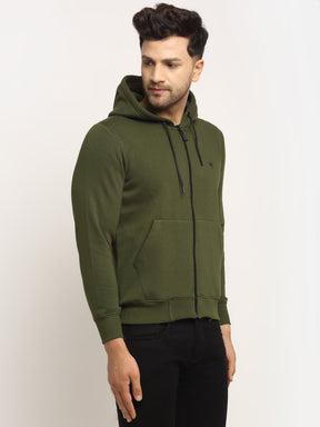 Men Olive Green Hood Hosiery Solid Sweatshirt