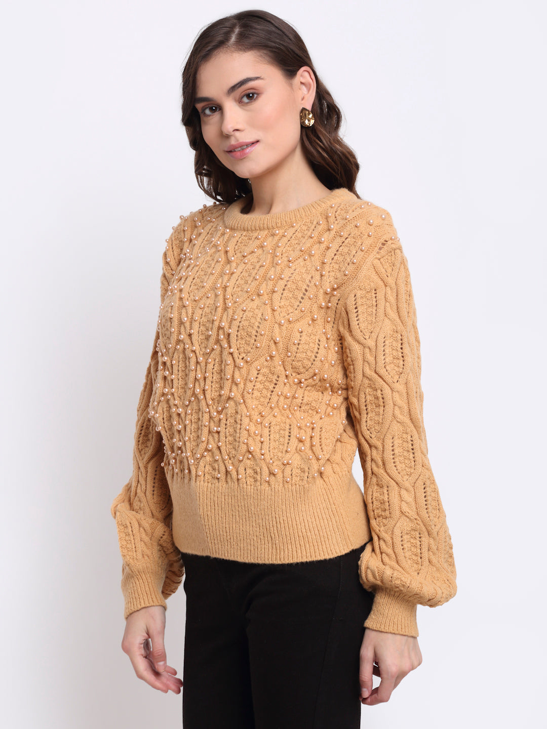 Women Brown Round Neck