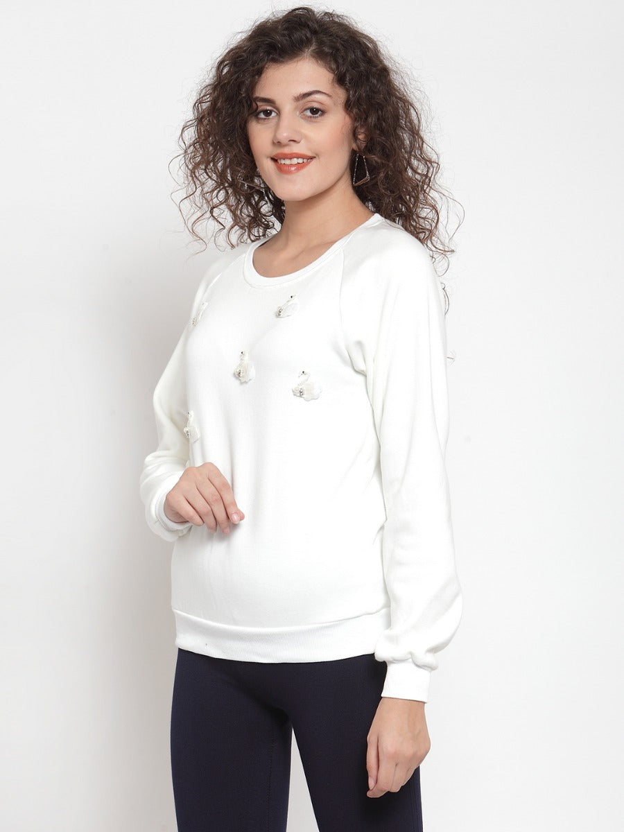 Women Solid White Sweatshirt
