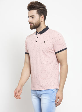 Men Pink Abstract Mini Lines Polo T-Shirt