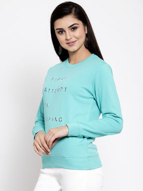 Women Printed Blue Round Neck Sweatshirt