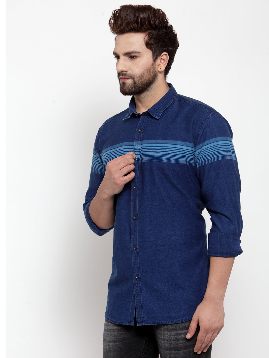Men Blue Printed Denim Shirt