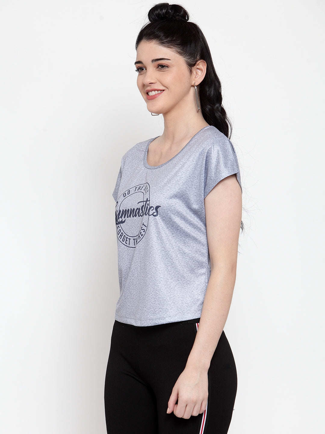 Women Steel Grey Printed T-Shirt