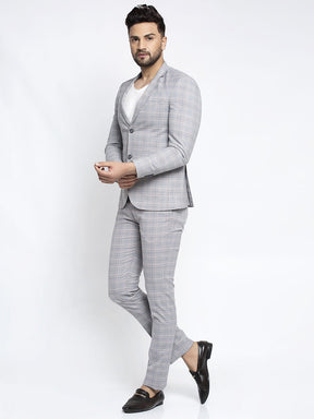 Men Grey Checked 2-Piece Suit