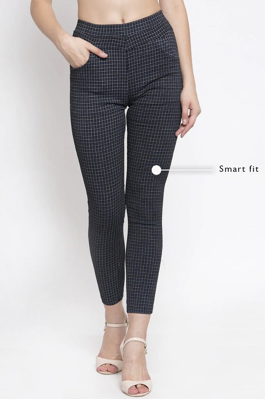 checked black stretchable jeggings