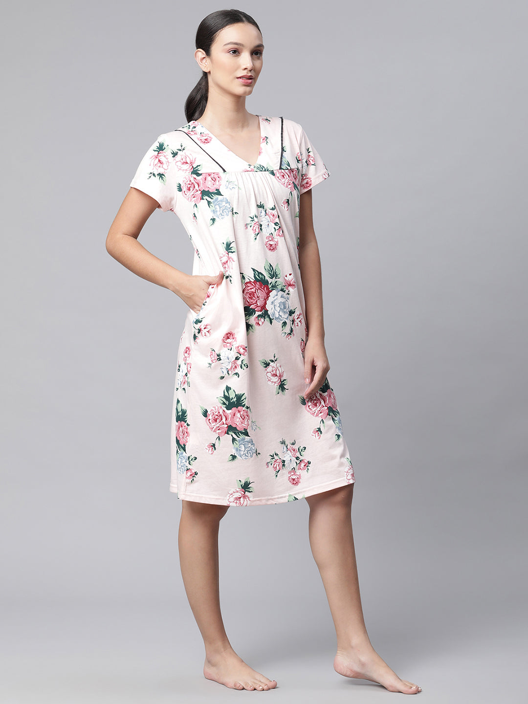 Women Pink Floral Printed Nap Set