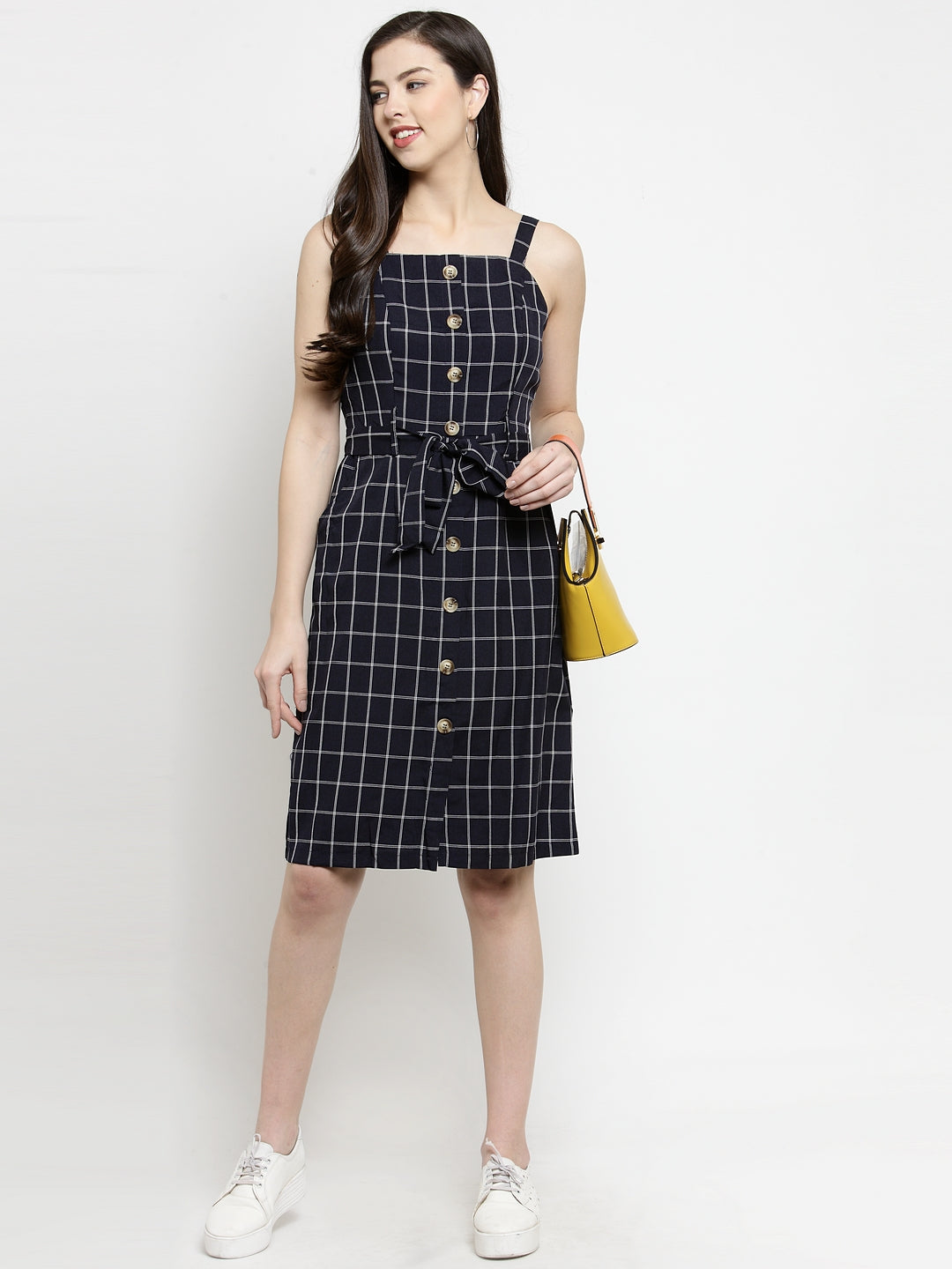 Women Navy Square Neck Dress