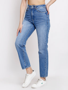 Women Blue Denim Solid Ankle Length Jeans