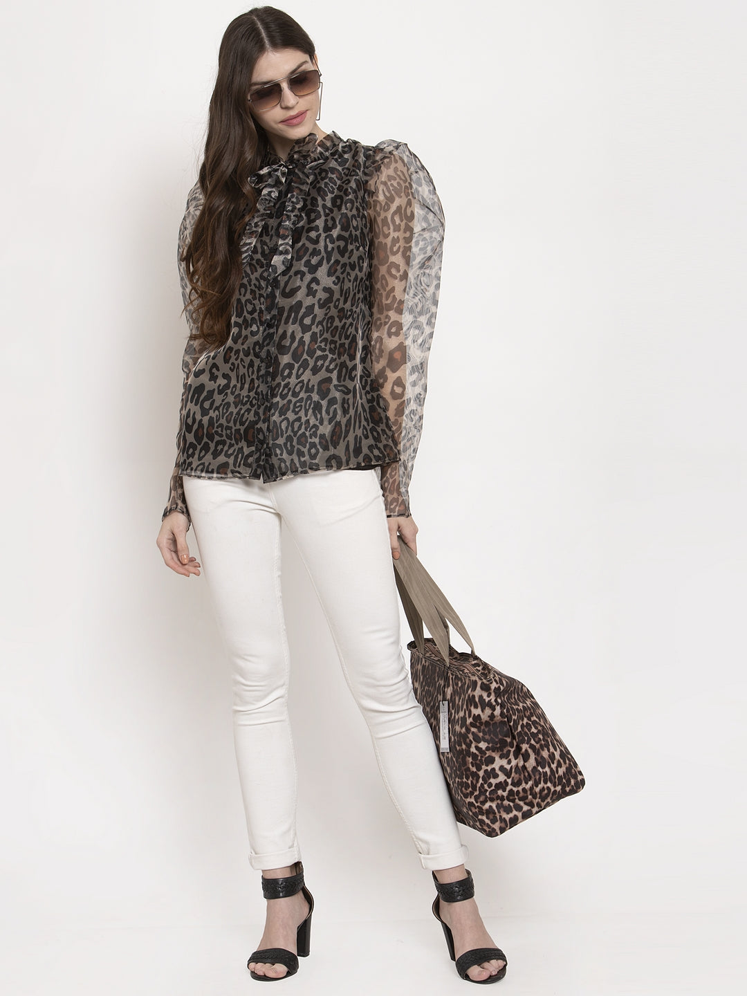 Ladies leopard Printed organza Top
