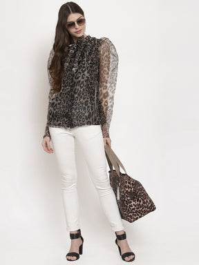 Ladies leopard Printed organza Top