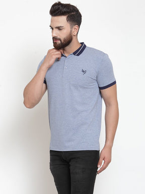 Mens Plain Navy And Sky Combo Of 2 Collar Polo T-Shirts