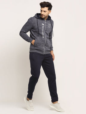 Men Navy Blue Hood Hosiery Solid Tracksuit